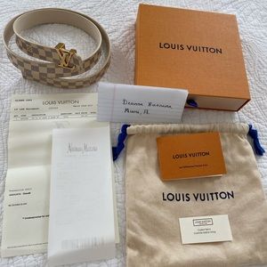 LOUIS VUITTON Damier Azur INITIALES 25mm Logo Belt XS 80cm 32in